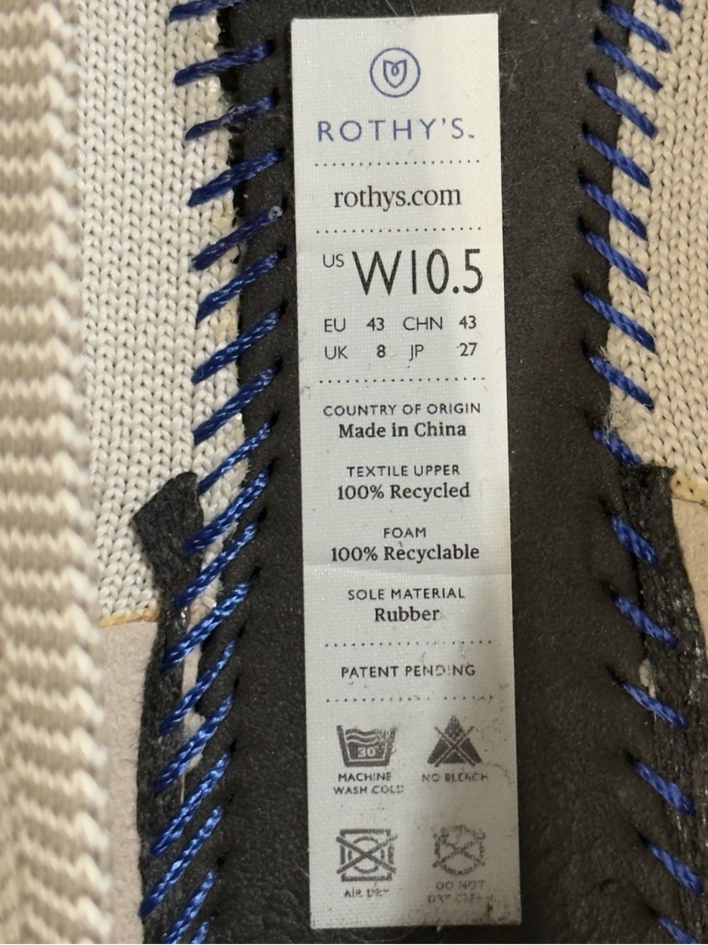 Rothy's The Point II Flax Birdseye Flats Diamond Twill Women's US Size 10.5 - Picture 7 of 8